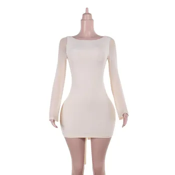 Осеннее женское платье Temperament Spice Sexy Slim Bow Halter XS абрикосовый