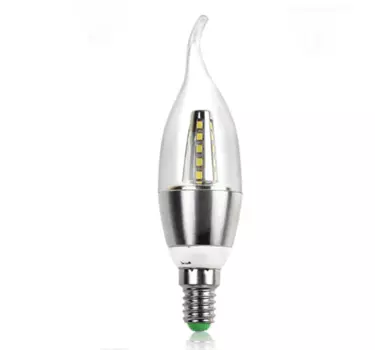 Прозрачная лампочка свеча LED E14 серебряная