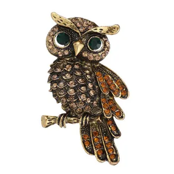 Vintage Owl Brooch Corsage Scarf Clip Antique Gold Plated Crystal Parrot Brooches ADM жёлтый