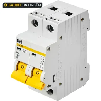 Автоматический выключатель IEK ВА47-29 2P C20 А 4.5 кА