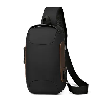 Men s Large-Capacity Multifunctional Leather Chest Bag with Secret Lock чёрный