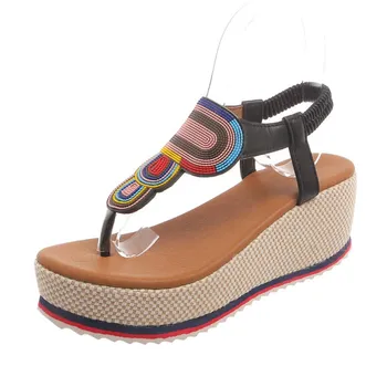 Fashion Women s Sandals 2024 New Summer Outdoor T-shaped Color Block High Heel Slope Heel Anti slip Elastic Belt Fashion Women s Sandals 36 хаки