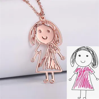 Fils Custom Kids Drawing Ожерелье Подвеска Из Нержавеющей Стали Персонализированные Детские Художественные Изделия Подвеска Для Детей Ювелирные Изделия Подарки На День Рождения золотой
