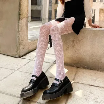 Женские колготки Love Heart Fishnet Stockings. Сексуальные женские колготки с имитацией татуировки, сетчатые колготки с ажурной сеткой, женские чулочно-носочные изделия для клубных вечеринок one size чёрный