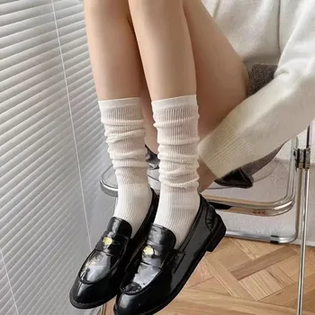 1/2 пары женских чулок JK Lolita, дышащие длинные гольфы, женские однотонные черные, белые носки Y2K, простые трендовые носки в вертикальную полоску One Size