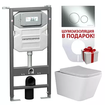Комплект Ceramicanova CN3007_1001CH_1000 унитаз + инсталляция + кнопка хром + шумоизоляция