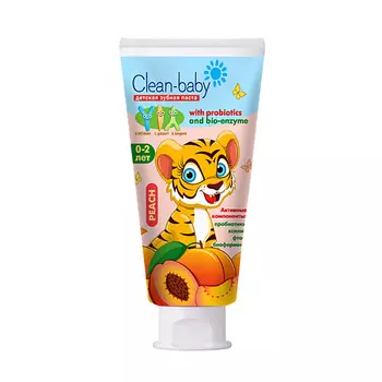 CLEAN-BABY Детская зубная паста Персик 0-2 года с пробиотиками 50.0