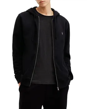 ALLSAINTS Хлопковая толстовка с капюшоном на молнии ворона, черный