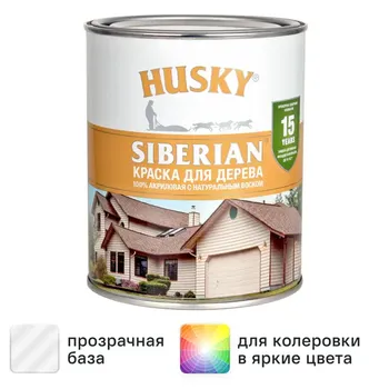 Краска для дерева Husky Siberian моющаяся полуматовая прозрачная база С 0.9 л