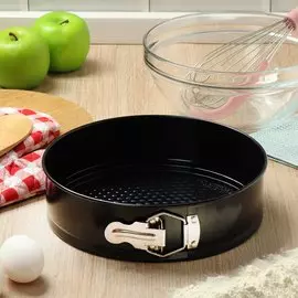 Форма для выпечки углеродистая сталь, 24х24х6.8 см, антипригарное покрытие, круглая, разъемная, черная, Daniks, Мерцание Синий сапфир, K-803-blue sprkl