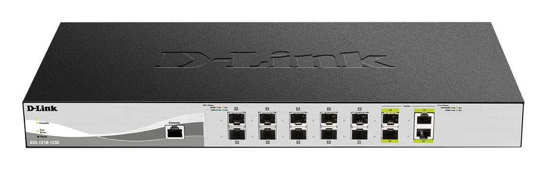 Коммутатор D-Link DXS-1210-12SC, управляемый, кол-во портов:, SFP+ 10x10, кол-во SFP/uplink: combo RJ-45/SFP+ 2x10 Гбит/с, установка в стойку (DXS-1210-12SC/B1A)