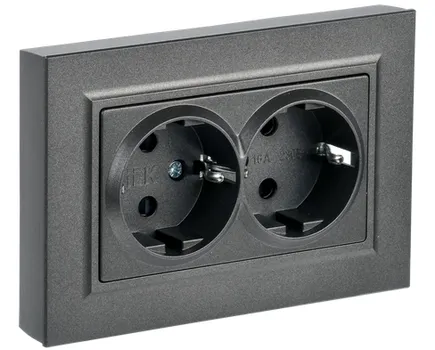 Розетка IEK BRITE РСш12-3-БрТБ, скрытый монтаж, 2-х постовая, с з/к, со шторками, 16A, в сборе, бронза (BR-R24-16-K45-F)