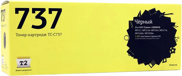 Картридж лазерный T2 TC-C737 (Cartridge 737/9435B004), черный, 2400 страниц, совместимый для Canon i-SENSYS MF211/212w/216n/217w/226dn/229dw/231/232w