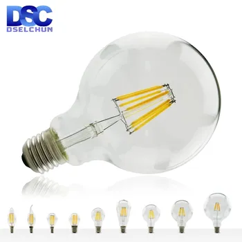DSELCHUN Светодиодная лампа Эдисон C35/C35L/G45/A60/ST64/G80/G95/G125 2Вт/4Вт/6Вт/8Вт