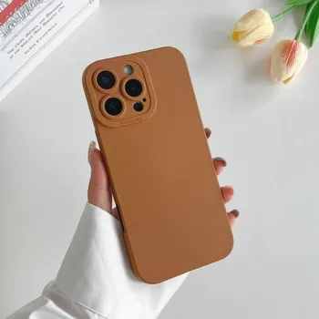 Однотонный жидкий силиконовый мягкий чехол для телефона iPhone 16 Pro Max 15 14 13 12 Pro 11 XS XR 8 7 Plus защита объектива ударопрочный фланелевый тонкий чехол iPhone 16 Pro Max светло-серый