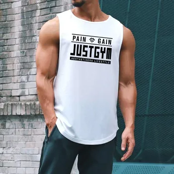 Muscleguys Впитывающий пот и дышащий американский модный брендовый летний жилет для фитнеса с принтом, мужская спортивная футболка без рукавов M чёрный
