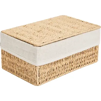 Корзина с крышкой для хранения 26x12x17 см бумага цвет бежевый