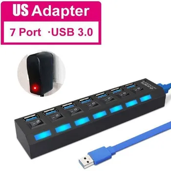 USB-концентратор 3,0, 5 Гбит/с, высокоскоростной 4/7-портовый разветвитель-концентратор с переключателем включения/выключения, многофункциональный адаптер питания, высокоскоростной концентратор для ПК, компьютера, ноутбука USB3.0 4Port with US