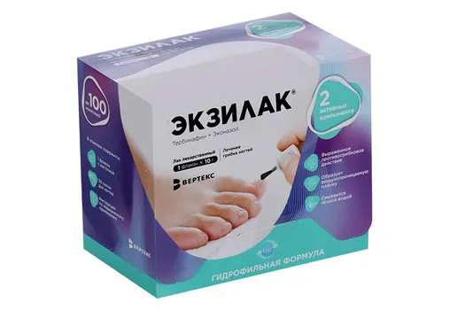 Экзилак 4%+3%, 10 г, лак для ногтей лекарственный