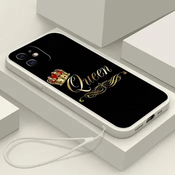 Samsung Galaxy A13 A23 A14 A24 A25 S23 FE для iPhone 11 12 13 14 15 Pro Max Мягкий чехол для телефона с прямым краем и ремешком A30 King Queen для пар for iPhone 5(5s)