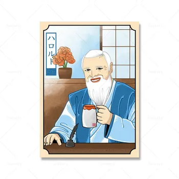 Забавный человек, смеющийся, указывая, мем, вдохновленный плакат, холст, картина, человек, пьющий чай, настенная картина, японский домашний декор 21x30cm No Frame