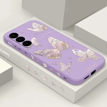 Чехол-ремешок с узором «бабочка» для Samsung S25 S24 S22 Plus Ultra S23 S21 S20 FE A55 A54 A53 A34 A25 A15 A14 5G A51 A32 A13 Мягкий чехол для телефона TPU Samsung A55 5G чёрный