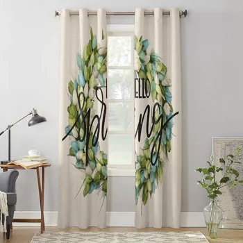 Spring Flower Tulip Garland Window Curtain Living Room Luxury Valance Curtain for Bedroom Home Kitchen Decor Curtain 135W x 60H(cm) x1
