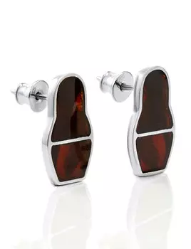 Серьги-пусеты Matryoshka® из вишнёвого янтаря и серебра