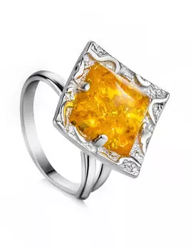 Кольцо «Авангард» со вставкой из натурального балтийского золотисто-лимонного янтаря