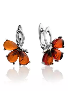 Серьги с вставками из натурального коньячного янтаря «Одуванчик»