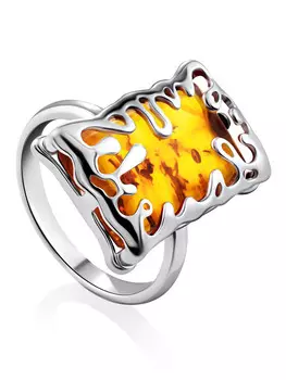 Оригинальное серебряное кольцо с золотистым янтарём «Фрида»