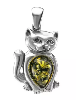 Подвеска из натурального янтаря зелёного цвета «Котопёс. Кошечка»