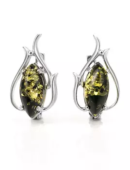 Серьги из натурального янтаря зелёного цвета в серебре «Тюльпан»