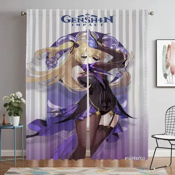 Genshin Impact Window Curtain for Room 2 Panel Home Interior Curtains Halloween Decoration Tulle for Bedroom Shades Partition W50xH70cmx2pcs-CL