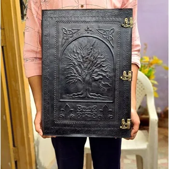 Large Leather journal, Large Photo albam, Tree of life embossed journal, Wedding guest book, Grimoire journal 13 x 10 in Lined Paper чёрный