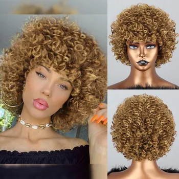 LISI HAIR Афро-кудрявые вьющиеся парики с челкой Синтетические парики для натуральных волос Серебристо-серый парик Косплей Термостойкое волокно Пушистый парик 25CM