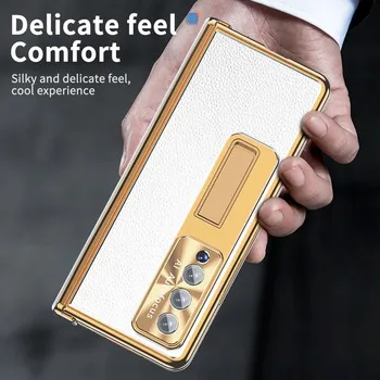 Портативный кожаный защитный чехол с подставкой для Samsung Galaxy Z Fold 4 Fold4 5g Fold3 Fold 3 Zfold4 Чехлы из закаленного стекла for Samsung Z Fold 3 серебряный