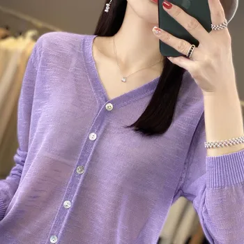Летний женский цветочный вязаный кардиган из пряжи Ice Silk, дышащий, прохладный, солнцезащитный, сексуальный кардиган M