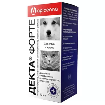 Apicenna Декта Форте Препарат для лечения и профилактики отодекоза, саркоптоза, нотоэдроза у собак и кошек, 10 мл (по рецепту)