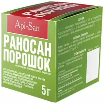 Apicenna Раносан Порошок для лечения ран и заболеваний кожи у собак и кошек, 5 гр. (по рецепту)