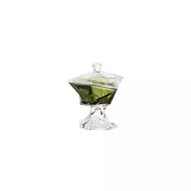 Конфетница на ножке Crystalite Bohemia "Оригами" 23,5см, с крышкой, хаки