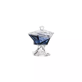 Конфетница на ножке Crystalite Bohemia "Оригами" 23,5см, с крышкой, синяя