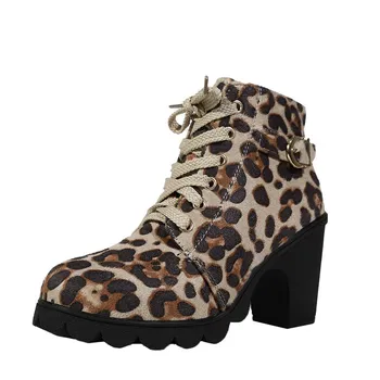 35-42 Autumn/Winter New High Heels Coarse Heels Women s Boots Lace Up Short Boots Women s Short Boots Martin Boots Single Boots 35 чёрный
