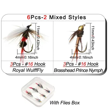 6 шт./коробка искусственная насекомая приманка Brasshead Prince Nymph&Royal WulffFly приманка для ловли форели/баса/окуня/сома/карпа/судака 6Pcs-Size10 (Large)