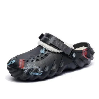 Fashion New Mens Winter Slippers Comfortable Indoor Warm Slippers Summer Removable Sandals Men Casual Non Slip Plush Fur Clogs for Men 40 хаки
