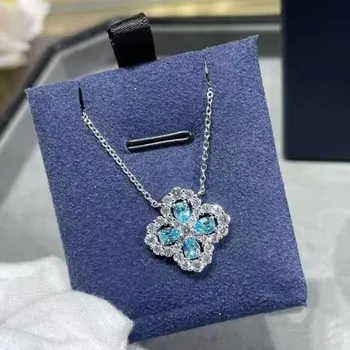 Ожерелье с микроинкрустацией Loop Series Blue Diamond Four Leaf Clover Hollow для женщин, универсальное и высококачественное