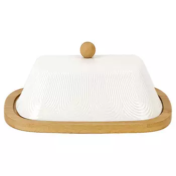 масленка NOUVELLE HOME Naturel 20,5х14,5х8,5см фарфор, бамбук под.уп.