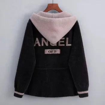 Женская утолщенная норковая бархатная шуба, женская зимняя одежда, новая версия куртки, свободная искусственная меховая плюшевая шуба с капюшоном S розовый