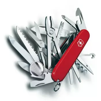Нож Victorinox SwissChamp, 91 мм, 33 функции, красный, кожаный чехол, блистер (+ Антисептик-спрей для рук в подарок!)