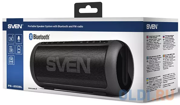 Колонки Sven PS-250BL 2 x 5 Вт RMS Bluetooth, FM, USB, microSD, ручка, встроенный аккумулятор